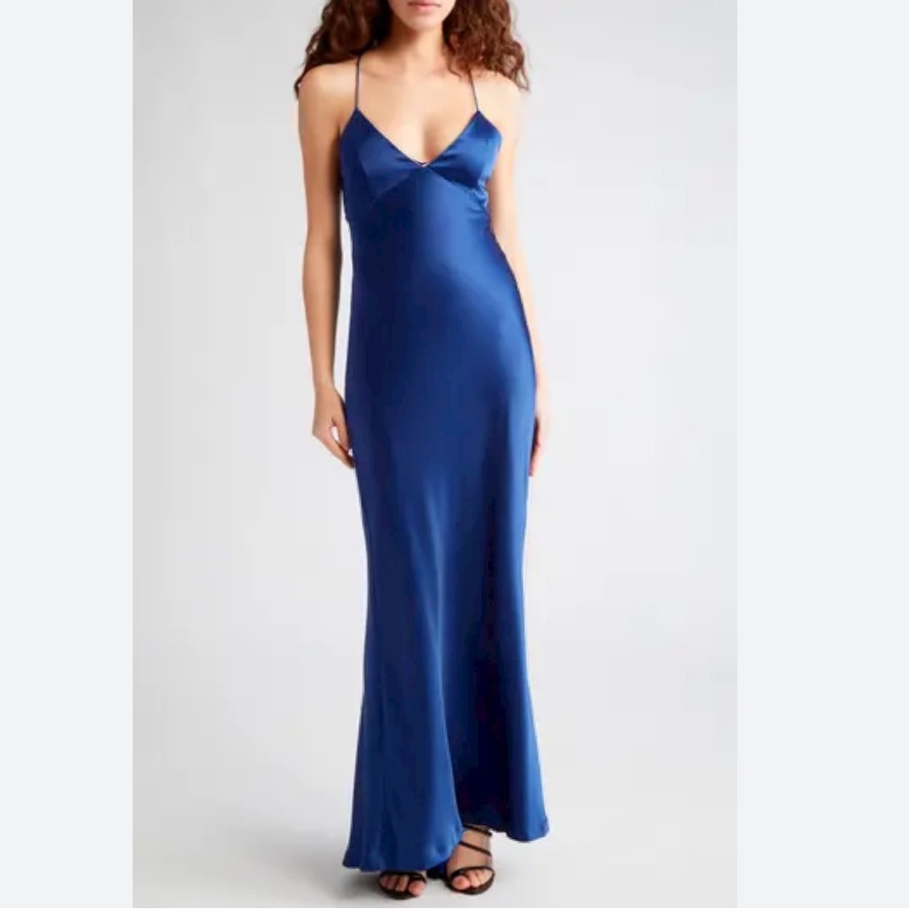 Alice And Olivia Montana Maxi Gown Size 10 Wedding Guest Azure Lace Up Strappy